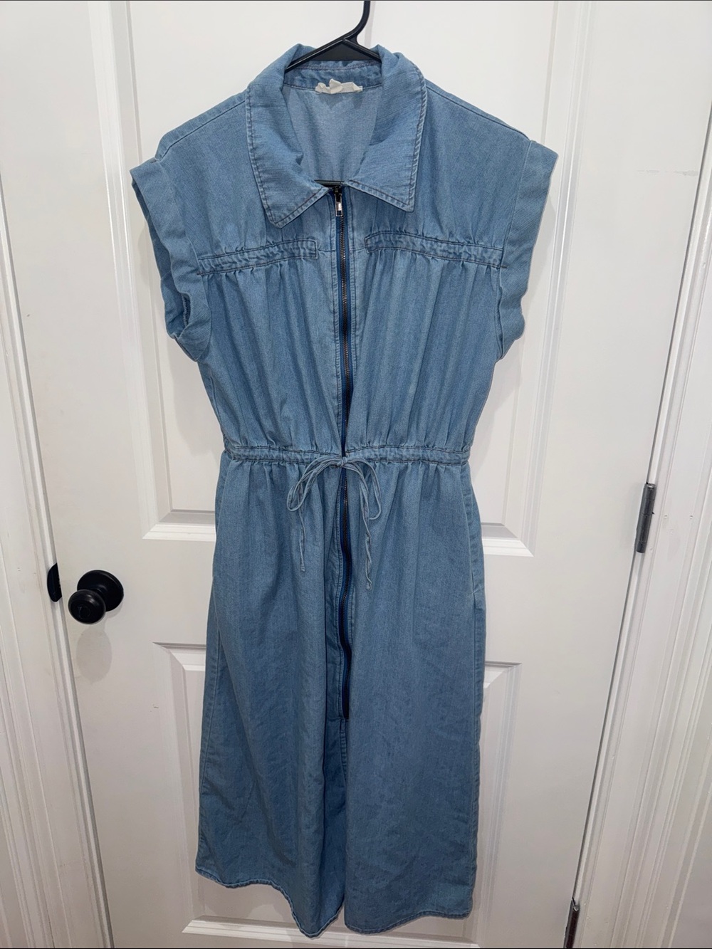 entro Light Blue Denim Midi Dress with Drawstring Waist